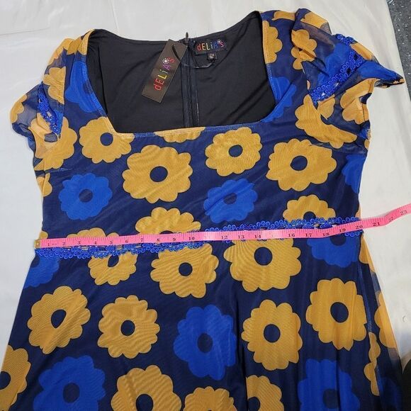 NEW Dolls Kill x Delias prismatic‎ perception groovy puff sleeve mesh dress 2X - Picture 6 of 8